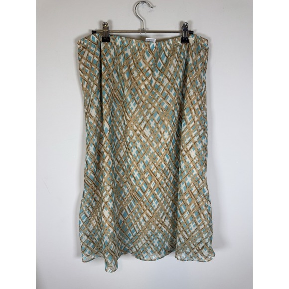 The Unbranded Brand Dresses & Skirts - Y2K 00s Mesh Flowy Midi Skirt Brown Tan Turquoise Teal Geometric Print Size 14 W